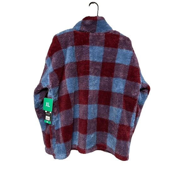 Eddie Bauer Women's Plush 1/4 Zip Pullover Plaid Blue Maroon Soft XL - Picture 2 of 8